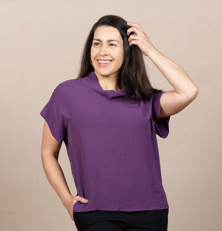 Airflow Solid Mock Neck Top Eggplant