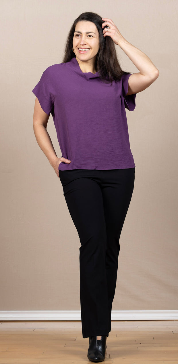 Airflow Solid Mock Neck Top Eggplant