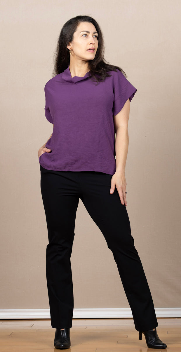 Airflow Solid Mock Neck Top Eggplant