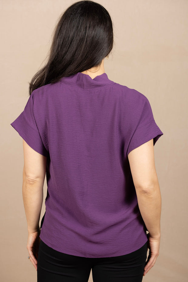 Airflow Solid Mock Neck Top Eggplant