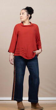 Airflow Solid Mock Neck Ruched Side Detail Top Rust