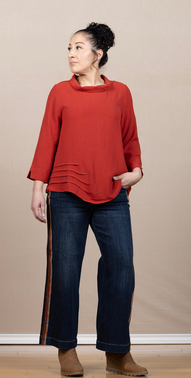 Airflow Solid Mock Neck Ruched Side Detail Top Rust