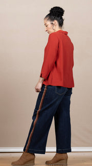Airflow Solid Mock Neck Ruched Side Detail Top Rust