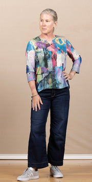 Slub Knit Button Detail Top Multi