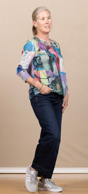 Slub Knit Button Detail Top Multi