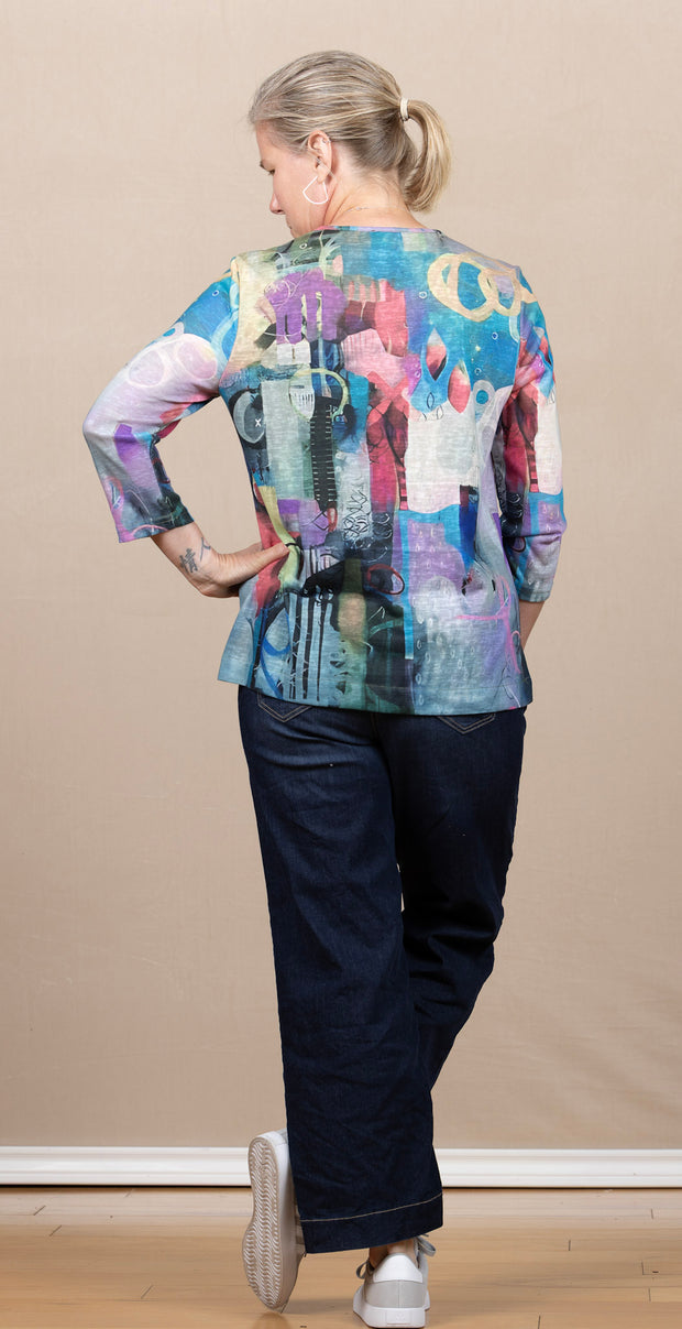 Slub Knit Button Detail Top Multi