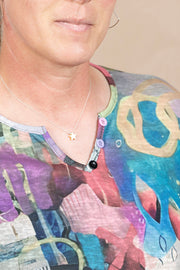 Slub Knit Button Detail Top Multi