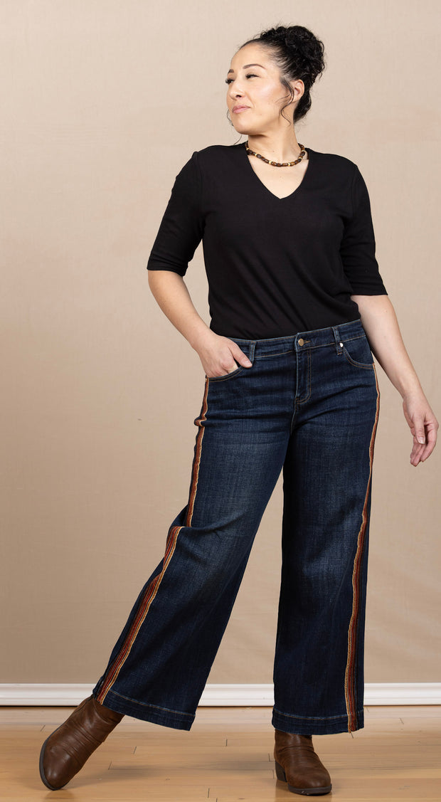 Double Layer V Neck 1/2 Sleeve Rib Knit Top Black