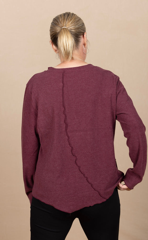 Solid Aysm Stitch Detail Sweater Wine
