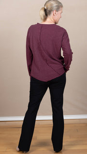 Solid Aysm Stitch Detail Sweater Wine