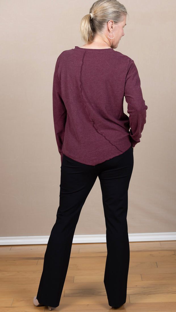 Solid Aysm Stitch Detail Sweater Wine
