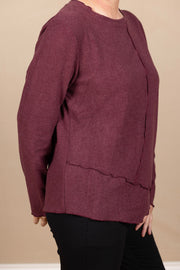Solid Aysm Stitch Detail Sweater Wine