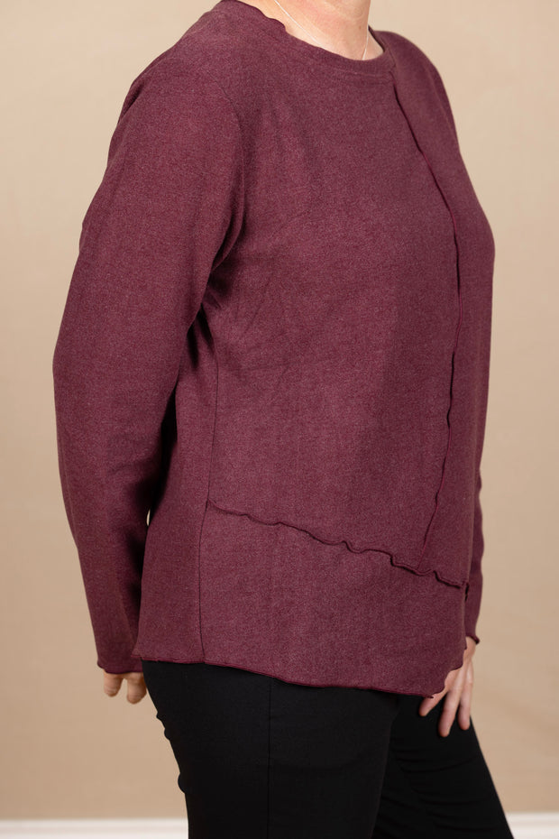 Solid Aysm Stitch Detail Sweater Wine