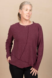 Solid Aysm Stitch Detail Sweater Wine