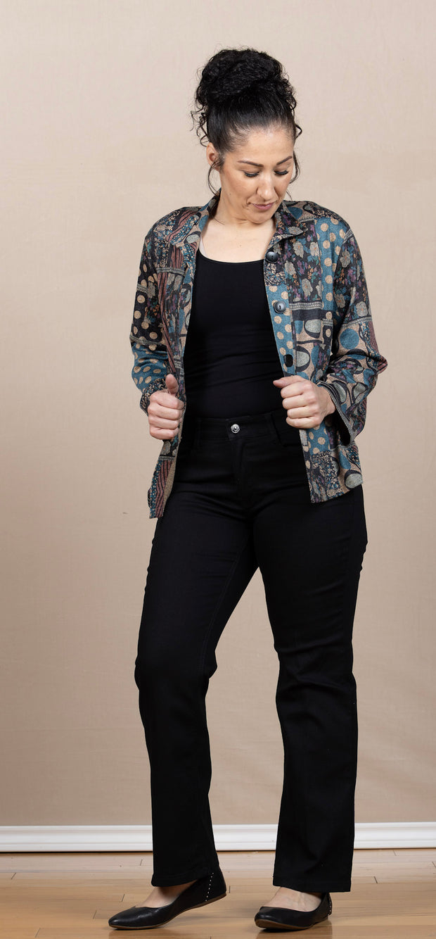 Double Layer V Neck 1/2 Sleeve Rib Knit Top Black