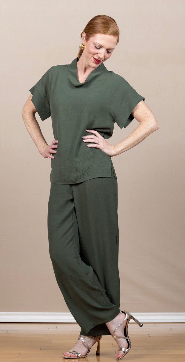 Airflow Solid Mock Neck Top Army Green