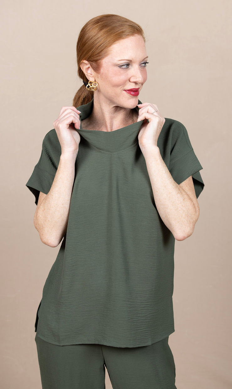 Airflow Solid Mock Neck Top Army Green