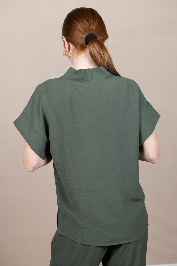 Airflow Solid Mock Neck Top Army Green