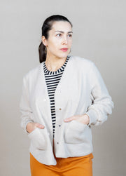Relaxed snap down jacket with pockets and ribbed cuffs