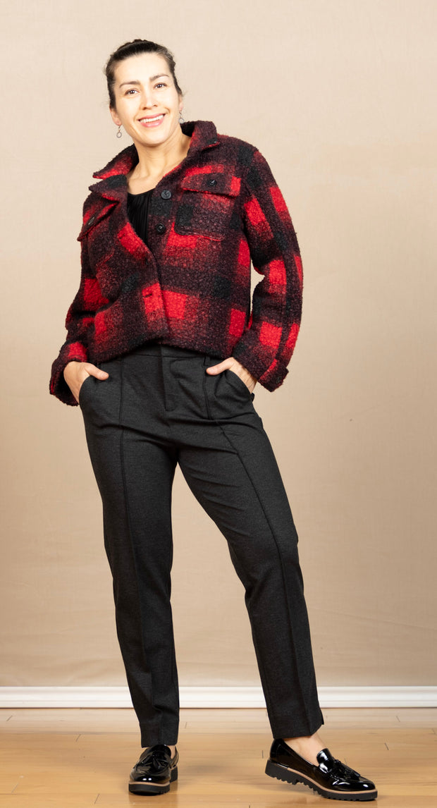 Button Front Boxy Shacket Red/Black