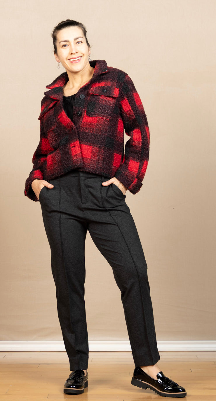 Button Front Boxy Shacket Red/Black