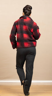 Button Front Boxy Shacket Red/Black