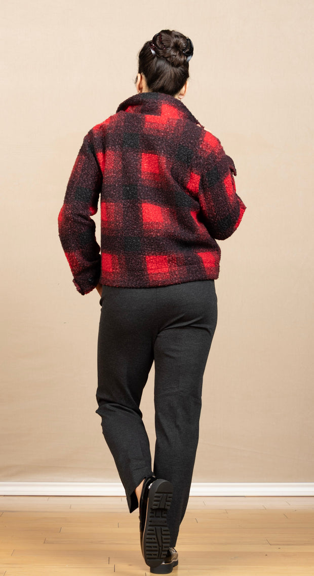 Button Front Boxy Shacket Red/Black