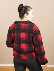 Button Front Boxy Shacket Red/Black