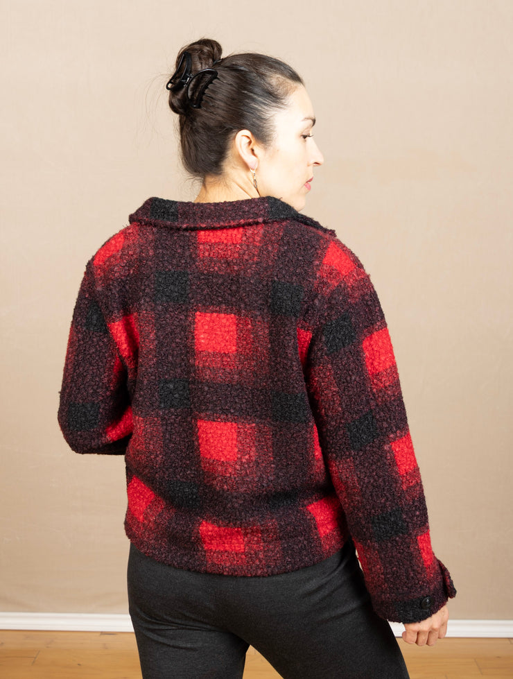 Button Front Boxy Shacket Red/Black