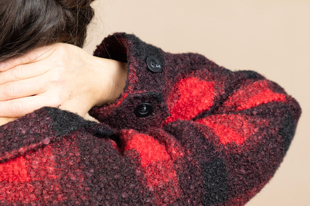 Button Front Boxy Shacket Red/Black