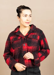 Button Front Boxy Shacket Red/Black,  Flap Pockets