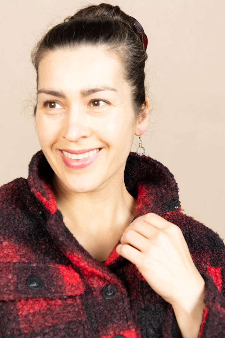 Button Front Boxy Shacket Red/Black