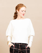Long Sleeve Boat Neck Dolman Sweater Vintage White