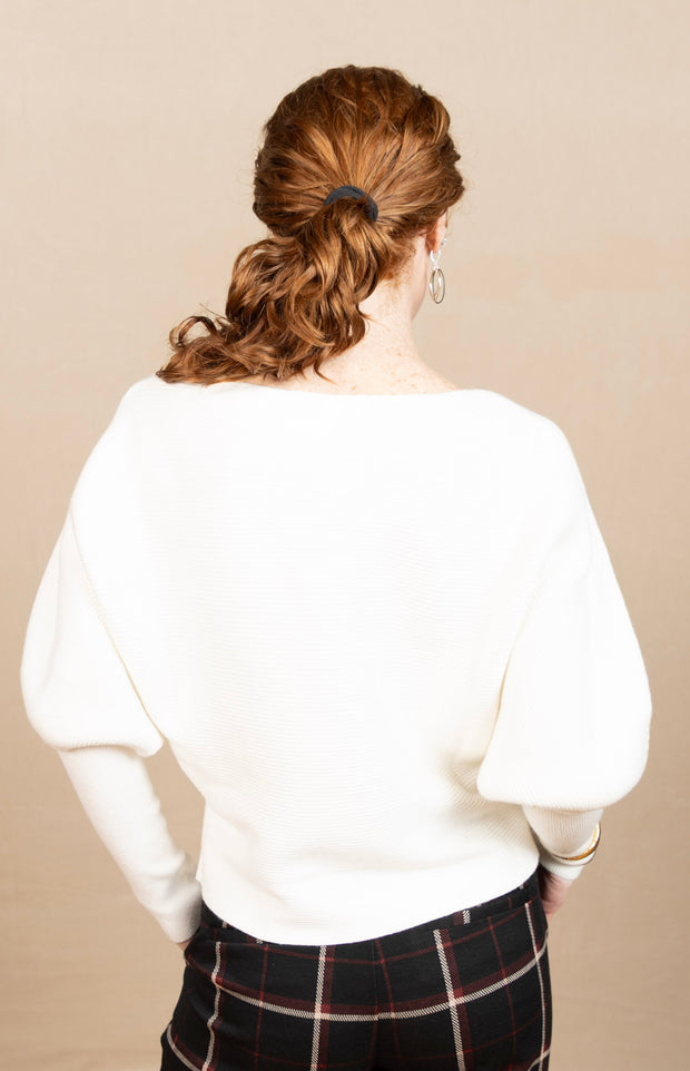 Long Sleeve Boat Neck Dolman Sweater Vintage White
