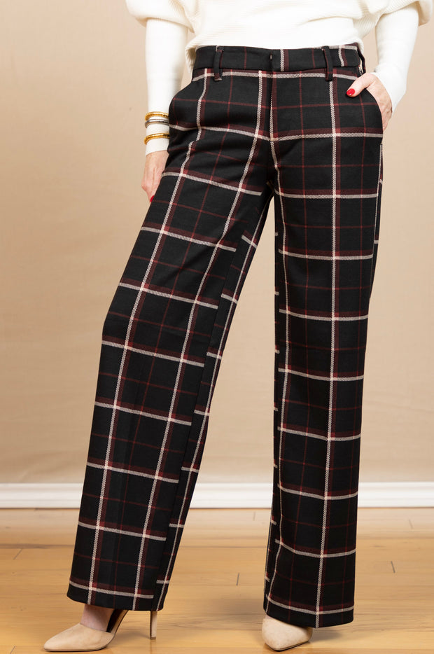 Kelsey Wide Leg Trouser Black/Red Plaid