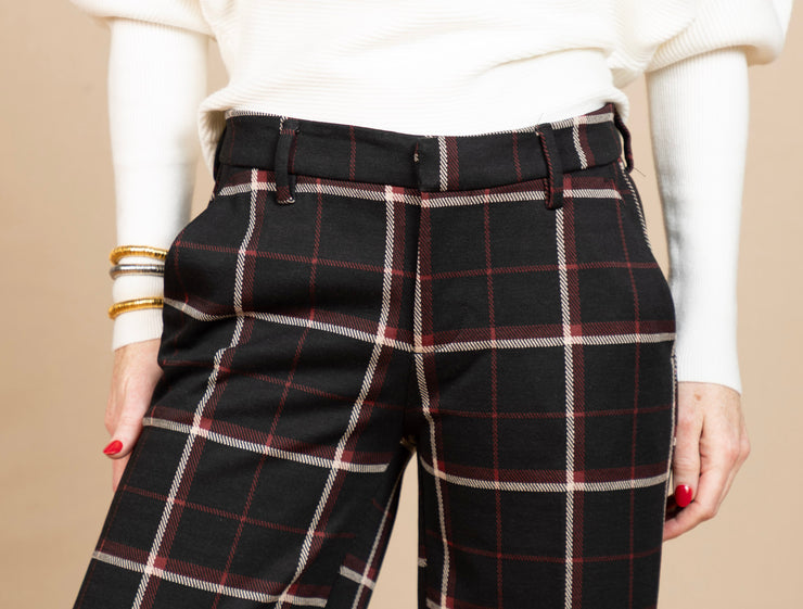 Kelsey Wide Leg Trouser Black/Red Plaid