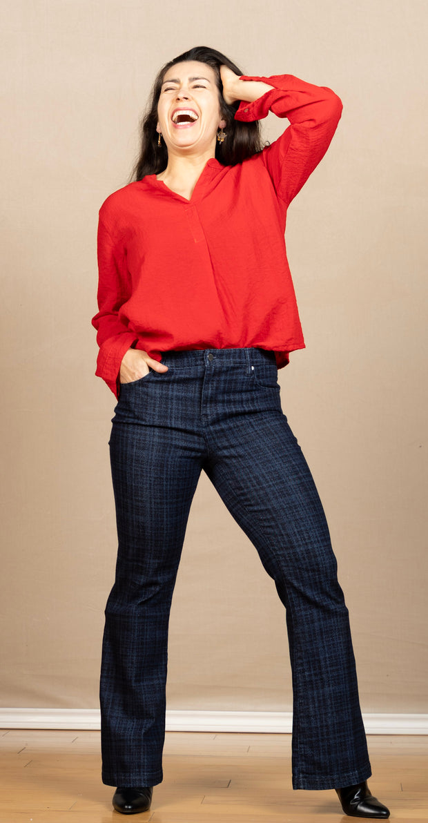 Hannah Flare Indigo Plaid