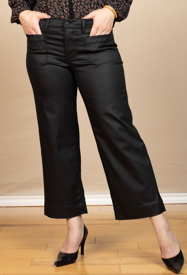 Crop Wide Leg W/Patch Pockets Black Coated