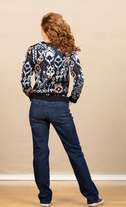 Long Sleeve Crew Neck Dropped Shoulder Sweater Blue Multi