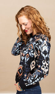 Long Sleeve Crew Neck Dropped Shoulder Sweater Blue Multi