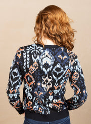 Long Sleeve Crew Neck Dropped Shoulder Sweater Blue Multi