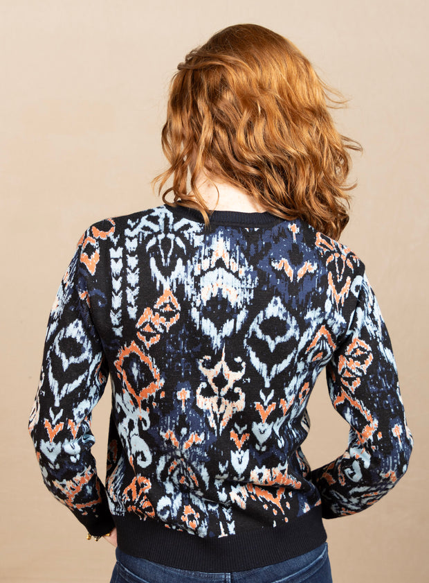 Long Sleeve Crew Neck Dropped Shoulder Sweater Blue Multi