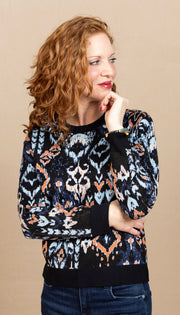 Long Sleeve Crew Neck Dropped Shoulder Sweater Blue Multi