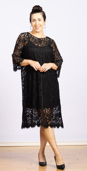 Norilla Lce Dress Black, fringes at the hemline and on the sleeves