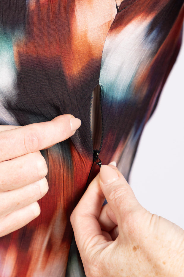 Boat Neck Cap Sleeve Midi Dress Blurred Floral Print