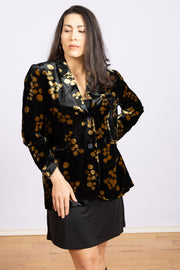 velvet jacket with shoulder pads, narrow sleeves