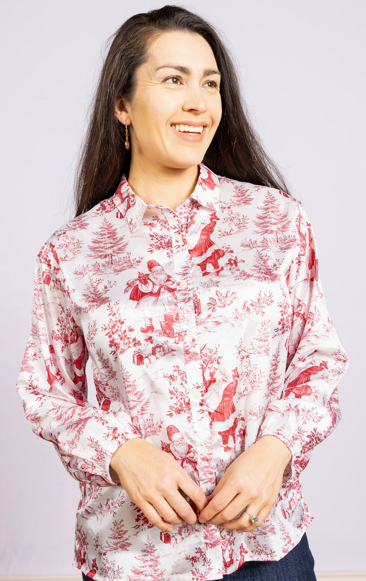 Emery Top Red Santa Toile