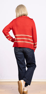 Petra Striped Zip Top Red Ginger/ Latte