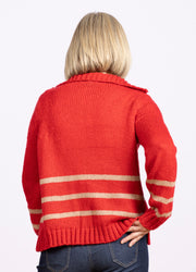 Petra Striped Zip Top Red Ginger/ Latte