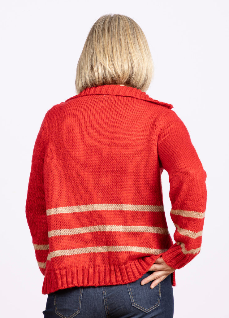 Petra Striped Zip Top Red Ginger/ Latte
